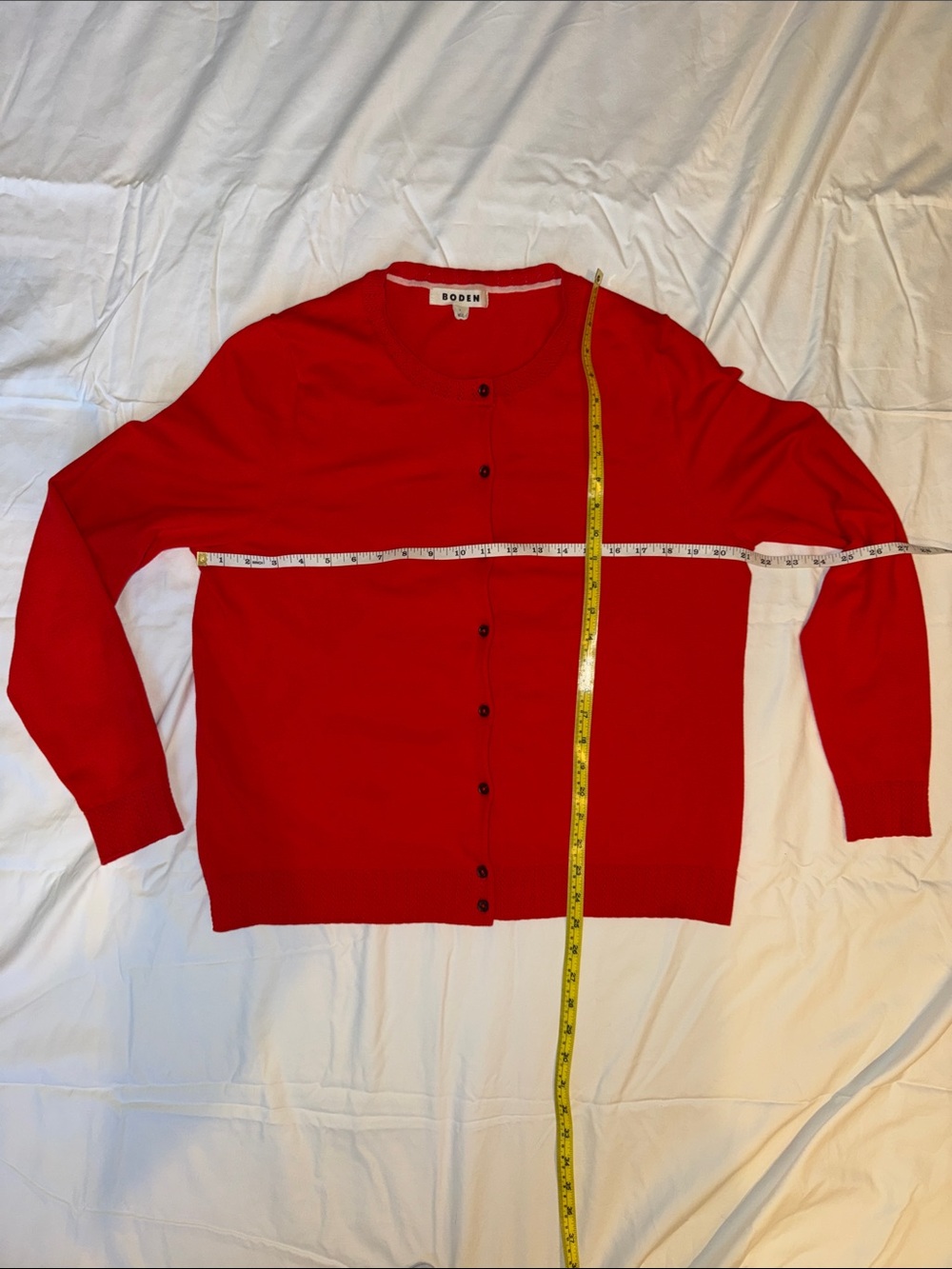 Boden Bright Red Button-Up Crewneck Cardigan